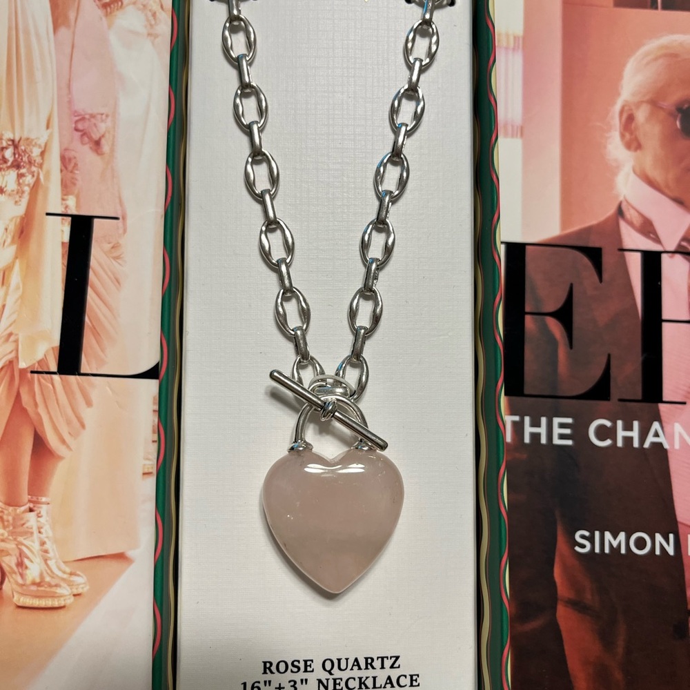 Piper K rose quartz heart pendant with silver tone lead free nickel free